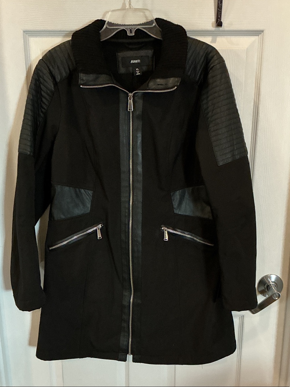 Avanti Black Quilted-Panel Trench Coat- NWOT